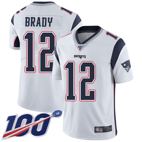 Patriots #12 Tom Brady White Men's Stitched 100th Season Vapor Limited Jersey