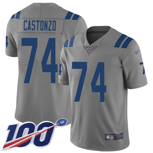 Indianapolis Colts #74 Anthony Castonzo Gray Men's Stitched Limited Inverted Legend 100th Season Jersey Men's