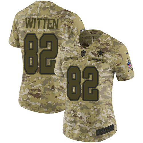 Dallas Cowboys #82 Jason Witten Camo Women's Stitched Limited 2018 Salute to Service Jersey Womens