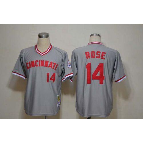 Mitchell And Ness Cincinnati Reds #14 Pete Rose Grey Throwback Stitched Jersey Men's