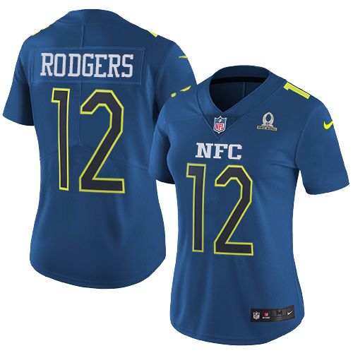 Packers #12 Aaron Rodgers Navy Women's Stitched Limited NFC 2017 Pro Bowl Jersey