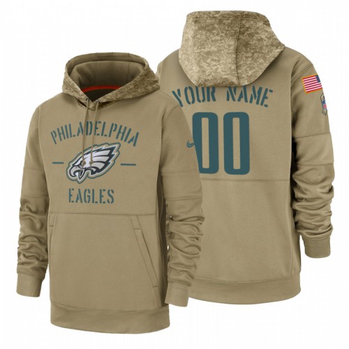 Philadelphia Eagles Custom Tan 2019 Salute To Service Name & Number Sideline Therma Pullover Hoodie