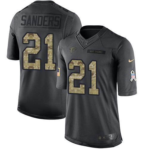 Atlanta Falcons #21 Deion Sanders Black Men's Stitched Limited 2016 Salute To Service Jersey Men's