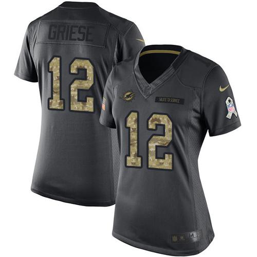 Miami Dolphins #12 Bob Griese Black Women's Stitched Limited 2016 Salute to Service Jersey Womens