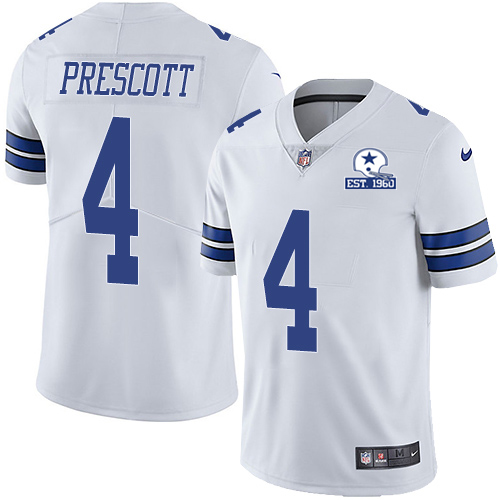Cowboys #4 Dak Prescott White Men's Stitched With Established In 1960 Patch Vapor Untouchable Limited Jersey