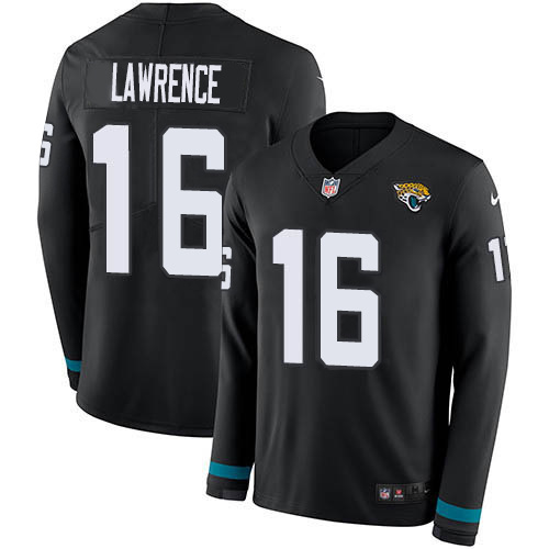 Jaguars #16 Trevor Lawrence Black Team Color Women's Stitched Limited Therma Long Sleeve Jersey