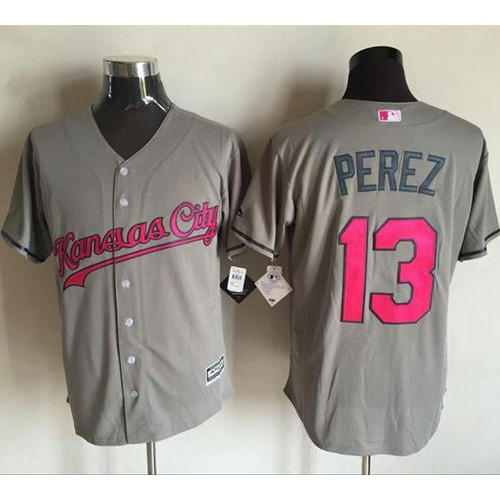 Kansas City Royals #13 Salvador Perez Grey New Cool Base Mother's Day Stitched Jersey Men's