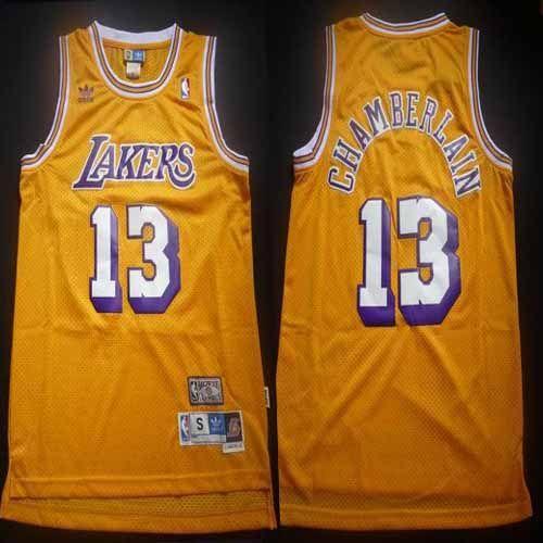 Los Angeles Lakers #13 Wilt Chamberlain Yellow Throwback Stitched Jersey Mens