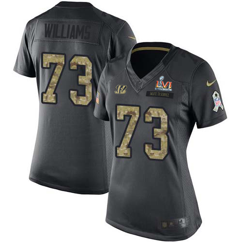 Cincinnati Bengals #73 Jonah Williams Black Super Bowl LVI Patch Women's Stitched Limited 2016 Salute to Service Jersey Womens