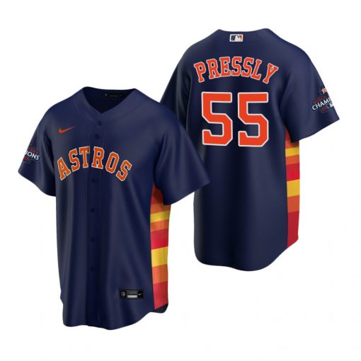 Houston Astros #55 Ryan Pressly Men's 2021 World Series Game Jersey - Navy