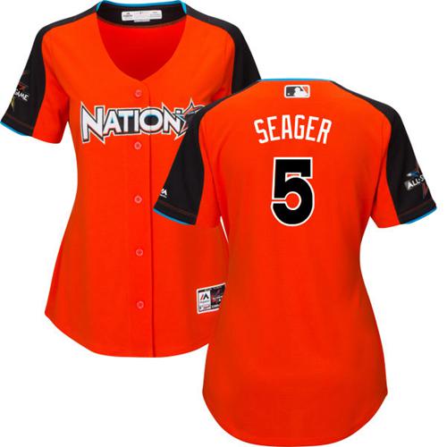 Los Angeles Dodgers #5 Corey Seager Orange 2017 All-Star National League Women's Stitched Jersey Womens