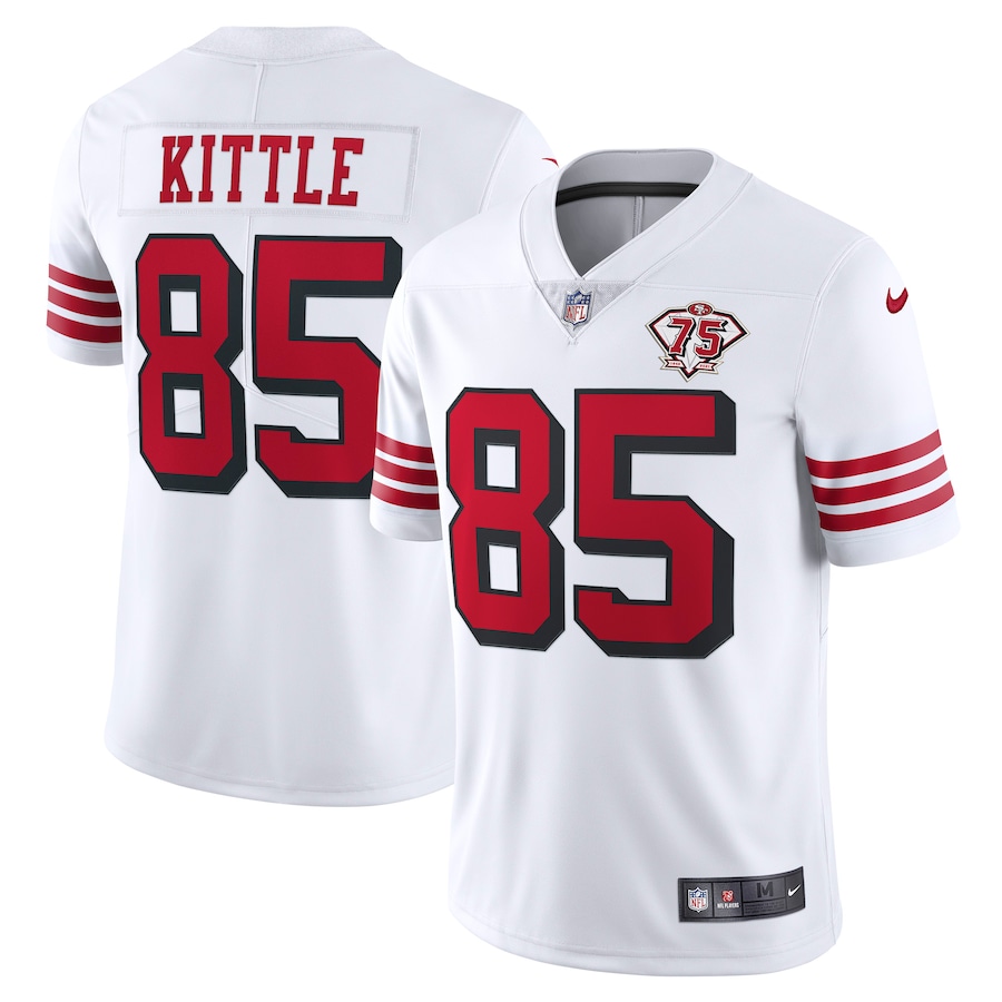 49ers #85 George Kittle White Rush Men's 75th Anniversary Stitched Vapor Untouchable Limited Jersey