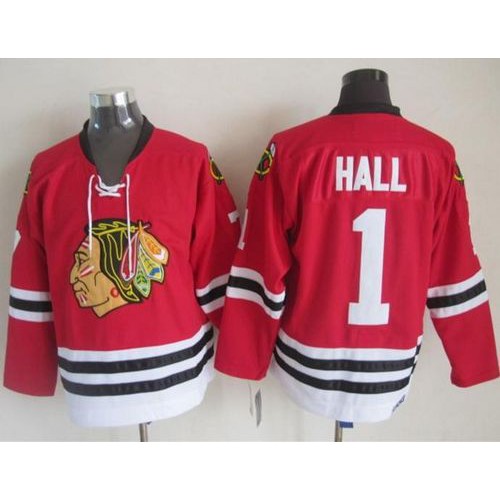 Chicago Blackhawks #1 Glenn Hall Stitched Red CCM Throwback Jersey Men's