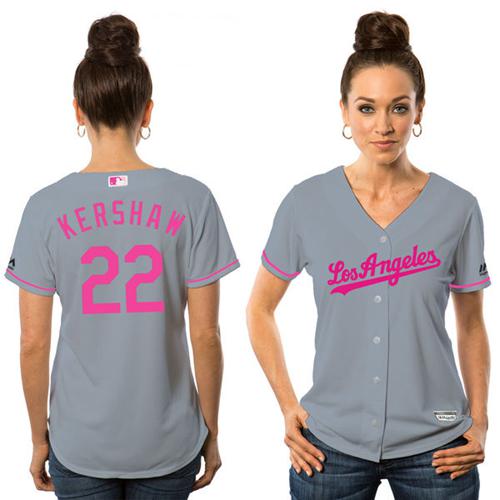 Los Angeles Dodgers #22 Clayton Kershaw Grey Mother's Day Cool Base Women's Stitched Jersey Womens