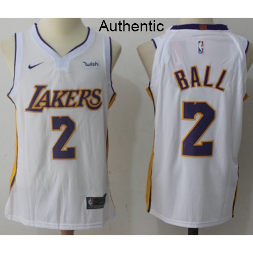 Los Angeles Lakers #2 Lonzo Ball White Authentic Association Edition Jersey Mens