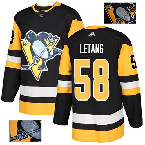 Adidas Pittsburgh Penguins #58 Kris Letang Black Home Authentic Fashion Gold Stitched Jersey Men's