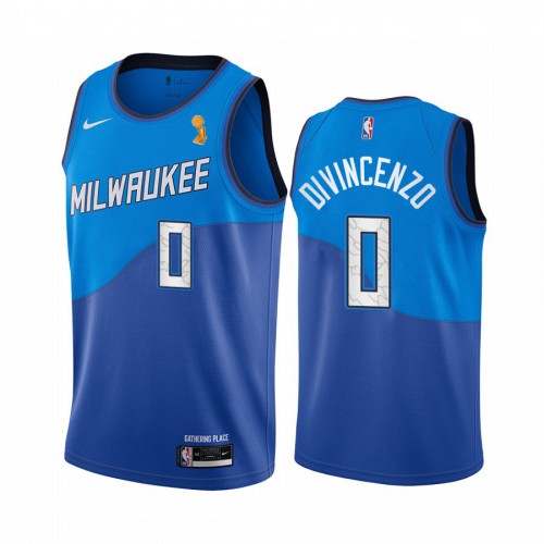 Milwaukee Bucks #0 Donte DiVincenzo 2021 Finals Champions City Edition Jersey Blue Mens