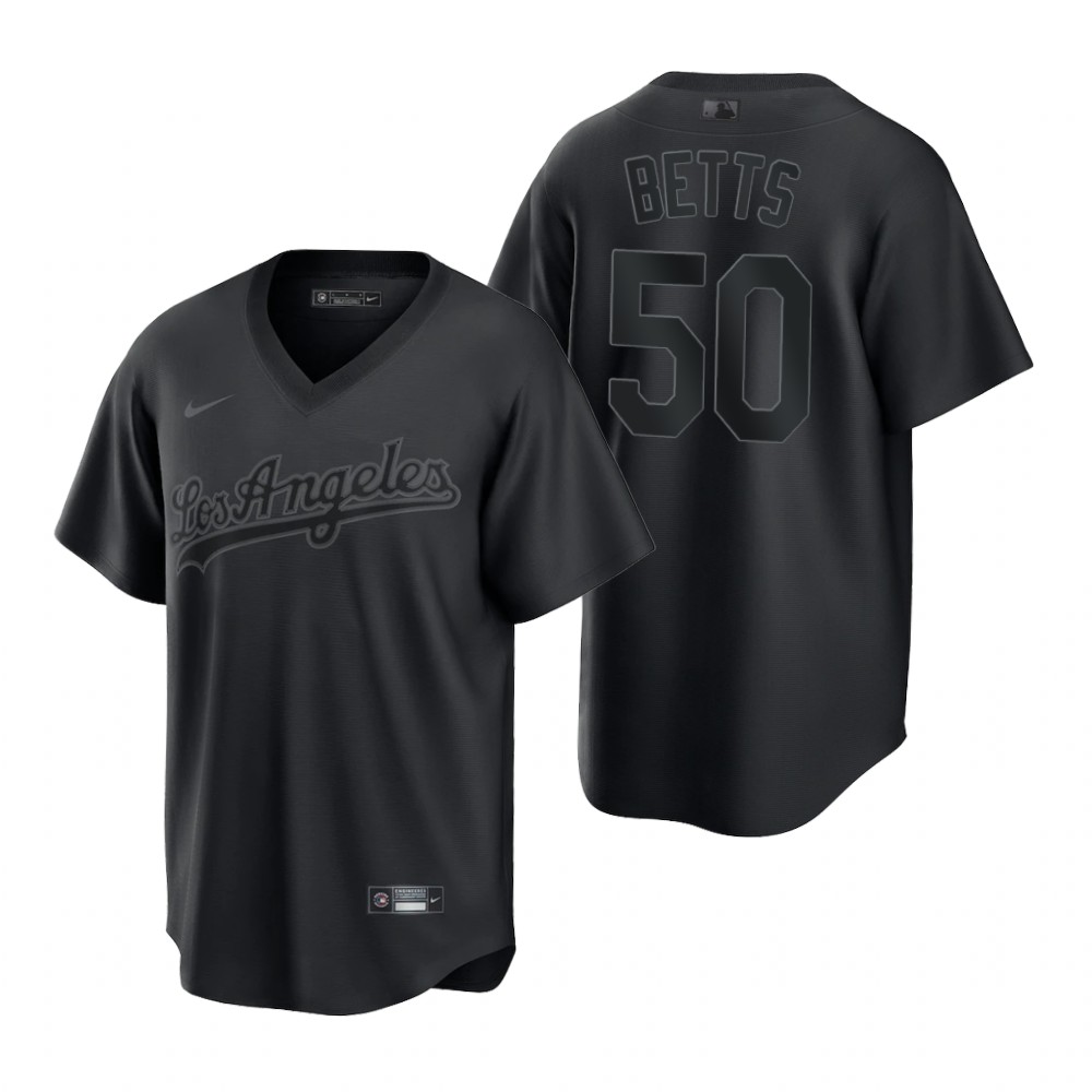 Los Angeles Dodgers #50 Mookie Betts Men's Black Pitch Black Fashion Jersey