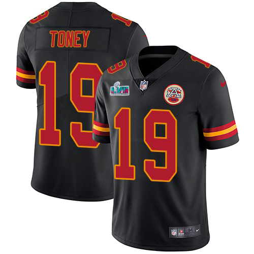Chiefs #19 Kadarius Toney Black Super Bowl LVII Patch Men's Stitched Limited Rush Jersey