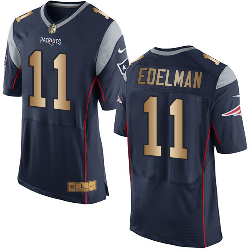 Patriots #11 Julian Edelman Navy Blue Team Color Men's Stitched New Elite Gold Jersey