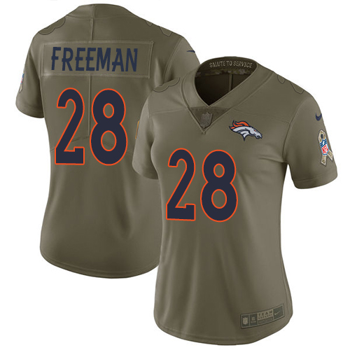 Denver Broncos #28 Royce Freeman Olive Women's Stitched Limited 2017 Salute to Service Jersey Womens