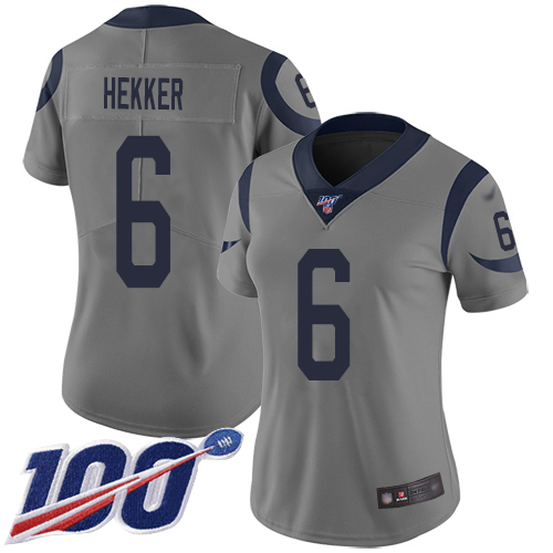 Los Angeles Rams #6 Johnny Hekker Gray Women's Stitched Limited Inverted Legend 100th Season Jersey Womens