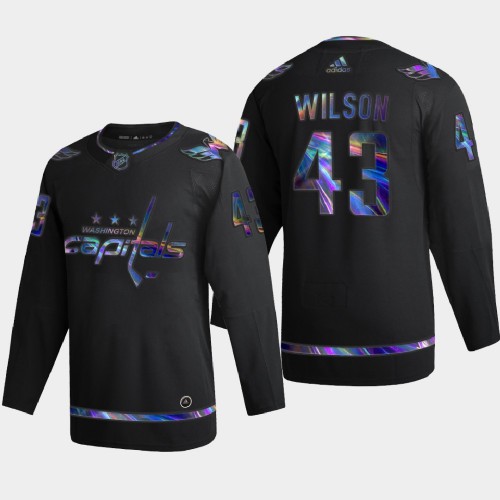Washington Washington Capitals #43 Tom Wilson Men's Iridescent Holographic Collection Jersey - Black Men's