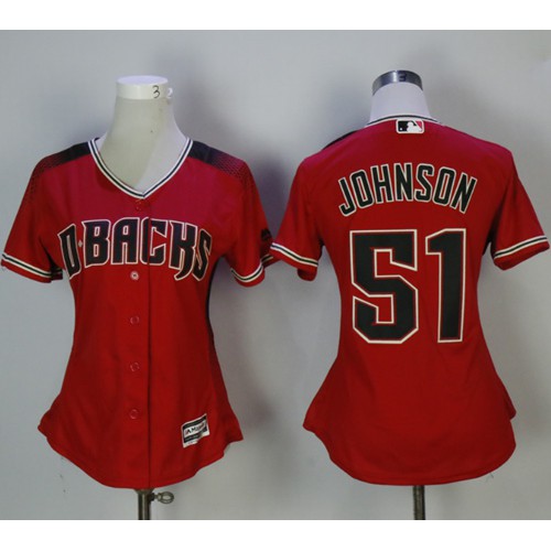 Arizona Diamondbacks #51 Randy Johnson Red/Brick Alternate Women's Stitched Jersey Womens