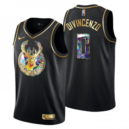 Milwaukee Milwaukee Bucks #0 Donte Divincenzo Mens Golden Edition Diamond Logo 2021/22 Swingman Jersey - Black Mens