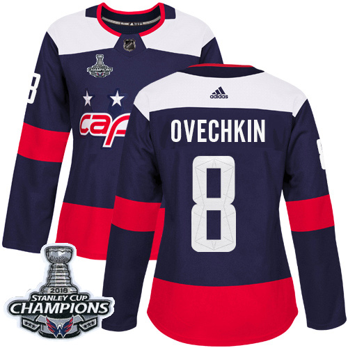 Adidas Washington Capitals #8 Alex Ovechkin Navy Authentic 2018 Stadium Series Stanley Cup Final Champions Women's Stitched Jersey Womens