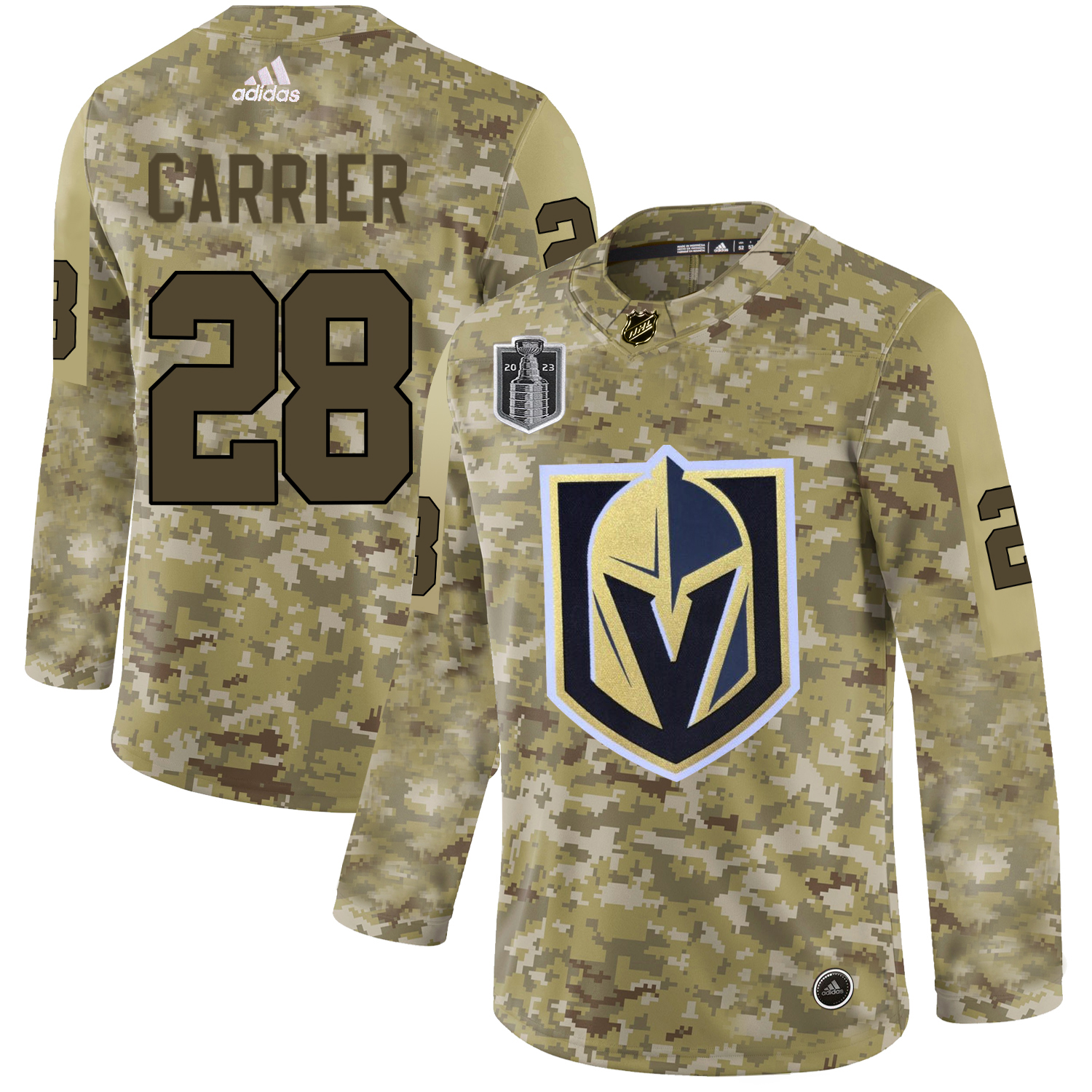 Adidas Golden Knights #28 William Carrier Camo 2023 Stanley Cup Final Patch Authentic Stitched Jersey