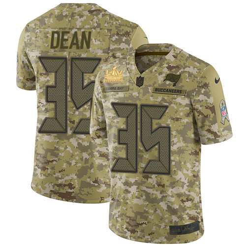 Tampa Bay Buccaneers #35 Jamel Dean Camo Men's Super Bowl LV Champions Patch Stitched Limited 2018 Salute To Service Jersey Men's