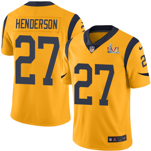 Los Angeles Rams #27 Darrell Henderson Gold Super Bowl LVI Patch Youth Stitched Limited Rush Jersey Youth