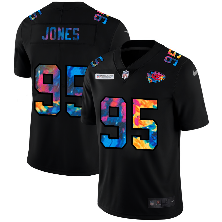 Kansas City Chiefs #95 Chris Jones Men's Multi-Color Black 2020 Crucial Catch Vapor Untouchable Limited Jersey