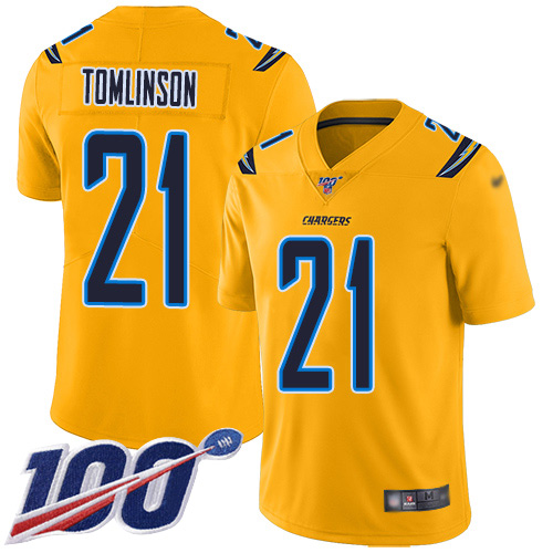 Chargers #21 LaDainian Tomlinson Gold Men's Stitched Limited Inverted Legend 100th Season Jersey