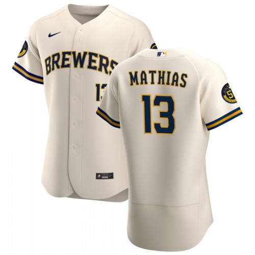 Milwaukee Milwaukee Brewers #13 Mark Mathias Men's Cream Home 2020 Authentic Player Jersey Men's