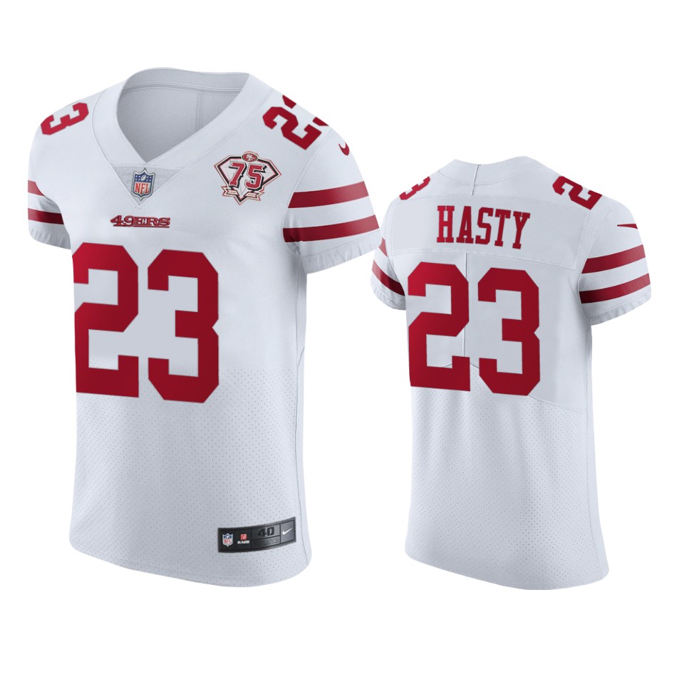 49ers #23 Jamycal Hasty White Men's 75th Anniversary Stitched Vapor Untouchable Elite Jersey