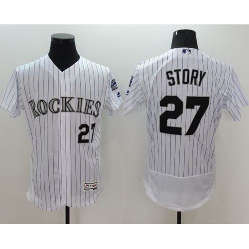 Colorado Rockies #27 Trevor Story White Strip Flexbase Authentic Collection Stitched Jersey Men's