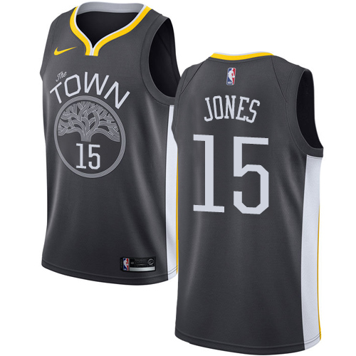 Golden State Warriors #15 Damian Jones Black Swingman Statement Edition Jersey Mens