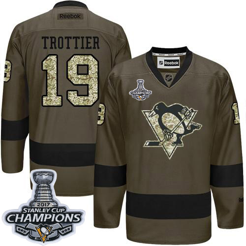 Pittsburgh Penguins #19 Bryan Trottier Green Salute to Service 2017 Stanley Cup Finals Champions Stitched Jersey Men's