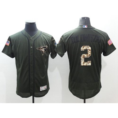 Toronto Blue Jays #2 Troy Tulowitzki Green Flexbase Authentic Collection Salute to Service Stitched Jersey Men's