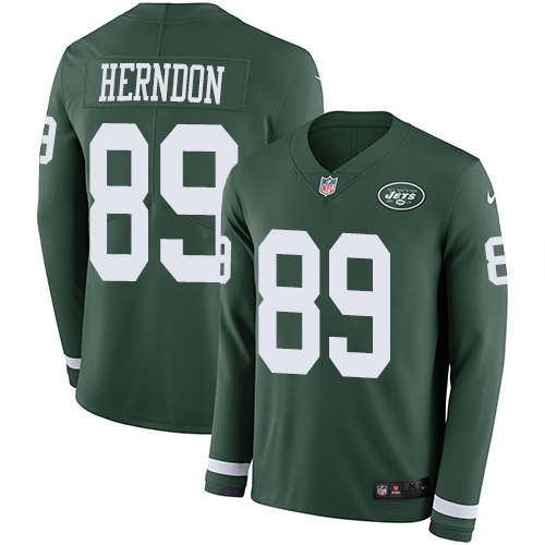 New York Jets #89 Chris Herndon Green Team Color Men's Stitched Limited Therma Long Sleeve Jersey Men's