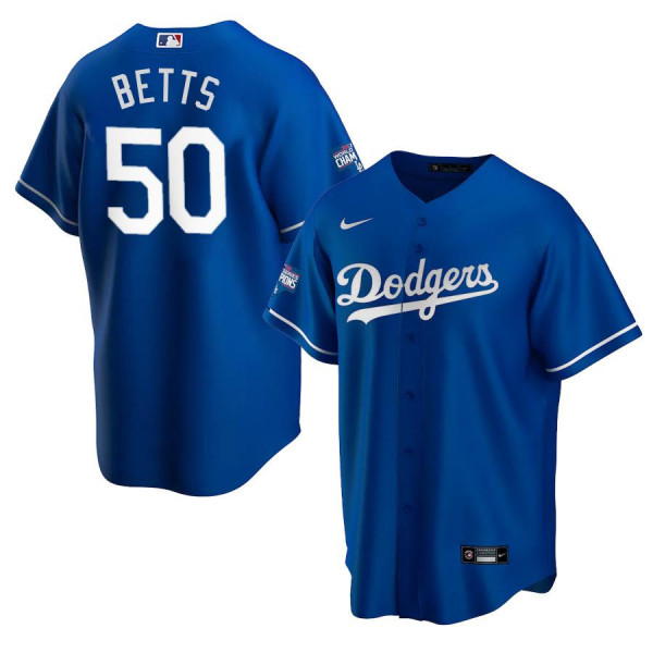 Men's Youth Women's Los Angeles Dodgers 50 Replica Royal 2020 World Series Champions Alternate Player Mookie Betts Jersey