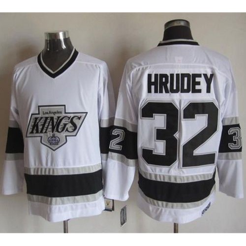 Los Angeles Kings #32 Kelly Hrudey White CCM Throwback Stitched Jersey Men's