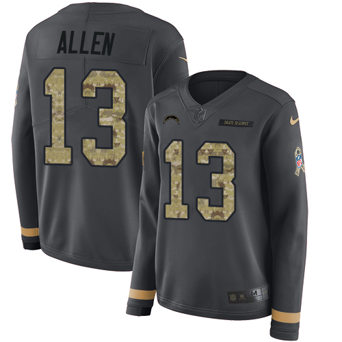 Chargers #13 Keenan Allen Anthracite Salute To Service Women's Stitched Limited Therma Long Sleeve Jersey