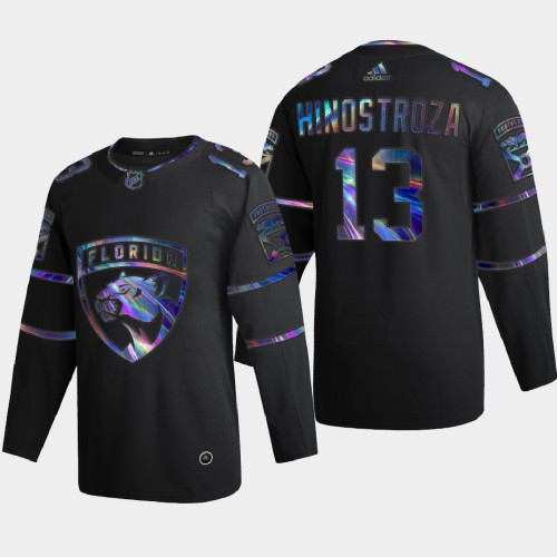 Florida Florida Panthers #13 Vinnie Hinostroza Men's Iridescent Holographic Collection Jersey - Black Men's