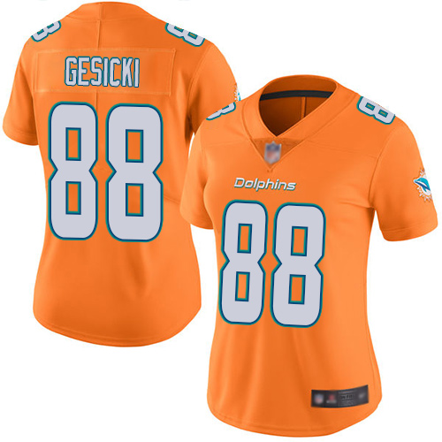 Dolphins #88 Mike Gesicki Orange Women's Stitched Limited Rush Jersey