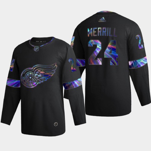 Detroit Detroit Red Wings #24 Jon Merrill Men's Iridescent Holographic Collection Jersey - Black Men's