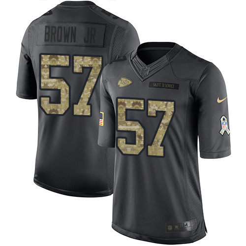 Kansas City Chiefs #57 Orlando Brown Jr. Black Youth Stitched Limited 2016 Salute to Service Jersey Youth