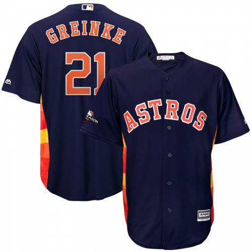Houston Houston Astros #21 Zack Greinke Majestic 2019 Postseason Official Cool Base Player Jersey Navy Men's